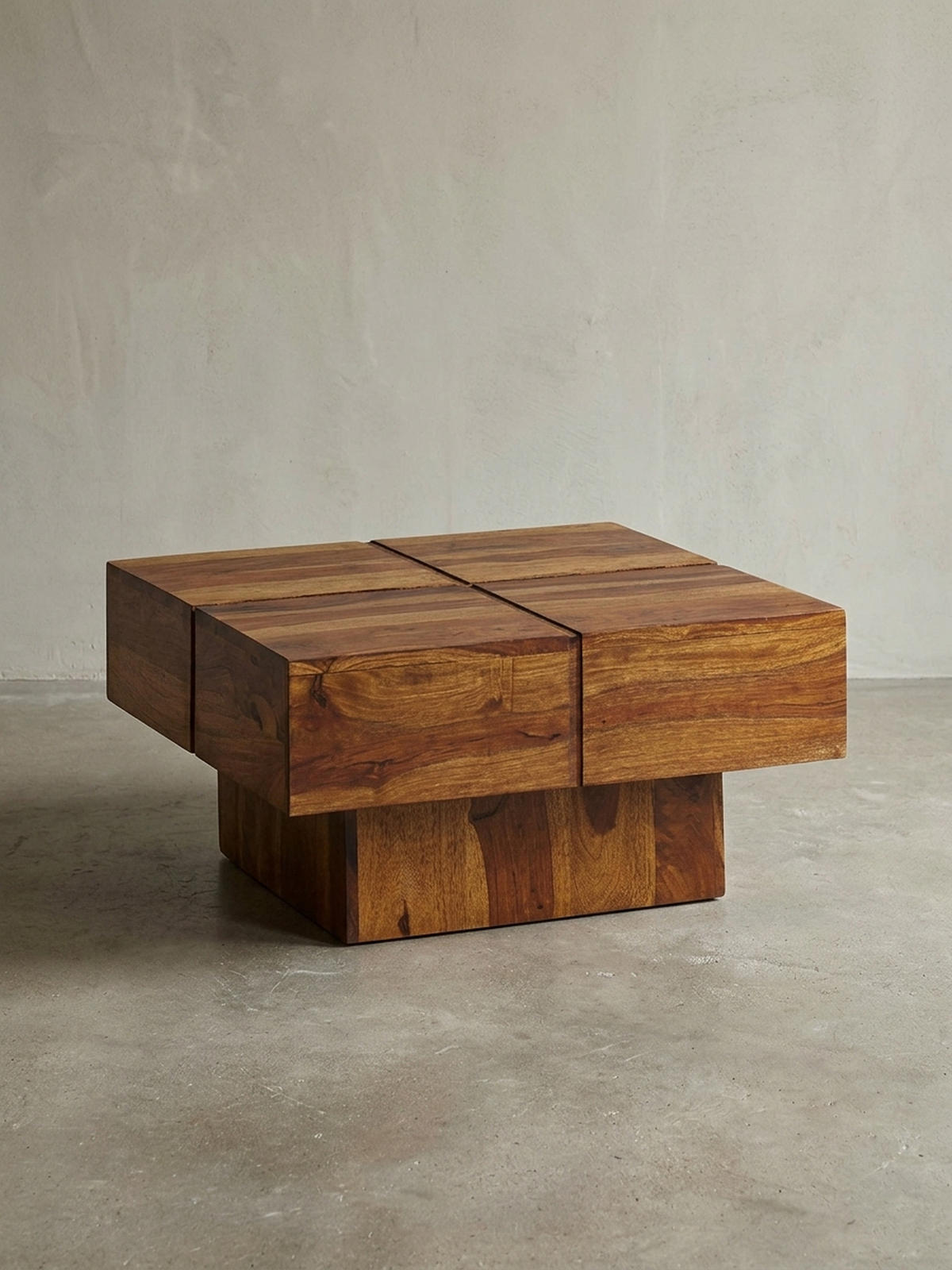 COUCHTISCH Quadrat in Sheesham Massivholz, Modernes Rillenmuster, Maße 57,5x57,5x30 cm - Braun, Holz (58/58/30cm) - KADIMA DESIGN