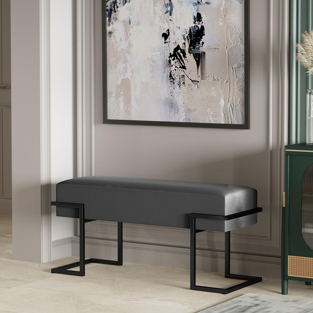 POLSTERBANK CELY 80 cm, Graubraun, Schwarzes Gestell - Dunkelgrau/Schwarz, Textil/Metall (80/42/34cm) - Bettso