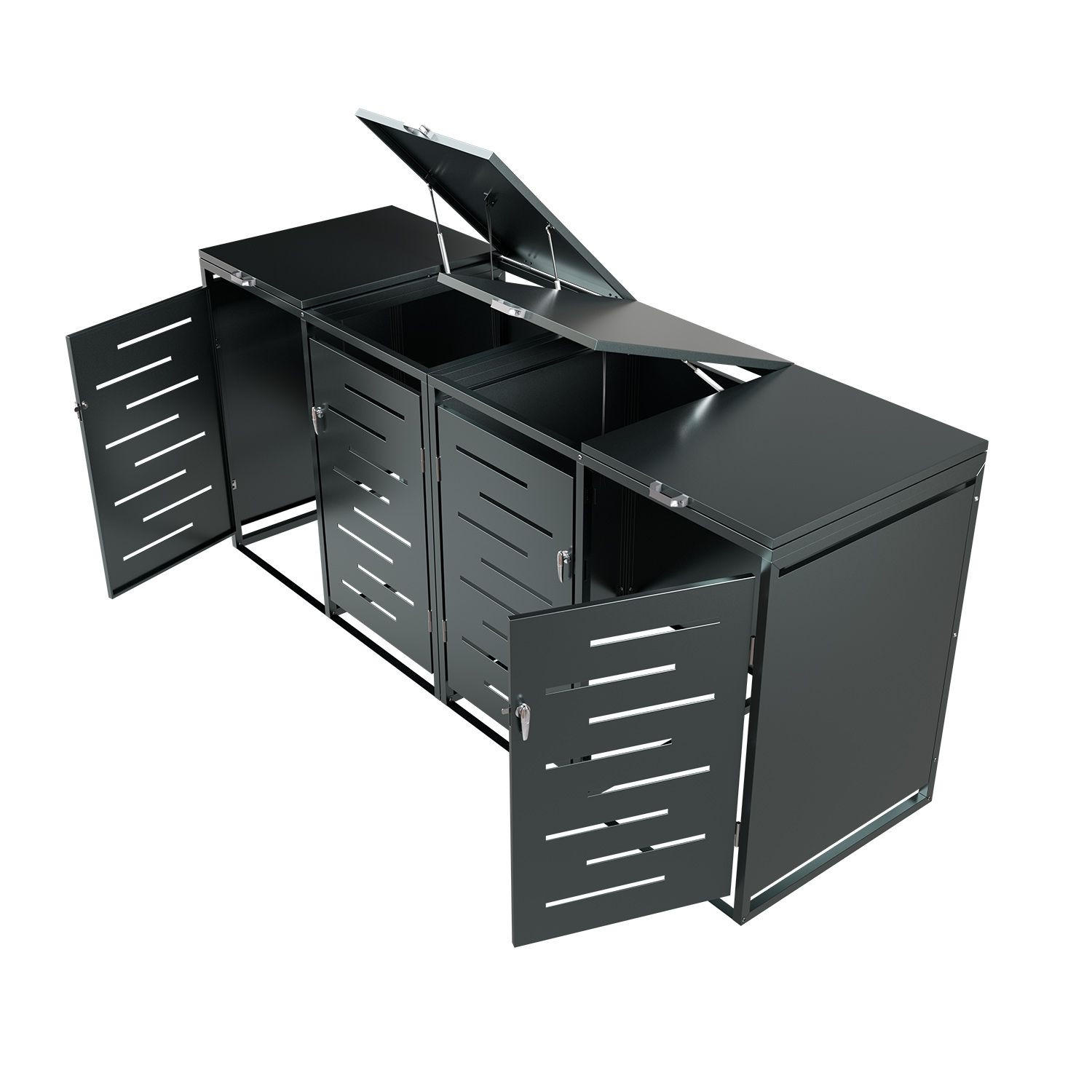 MÜLLTONNENBOX Arel 4er-Set - Anthrazit, Metall (264/116/80cm) - Juskys