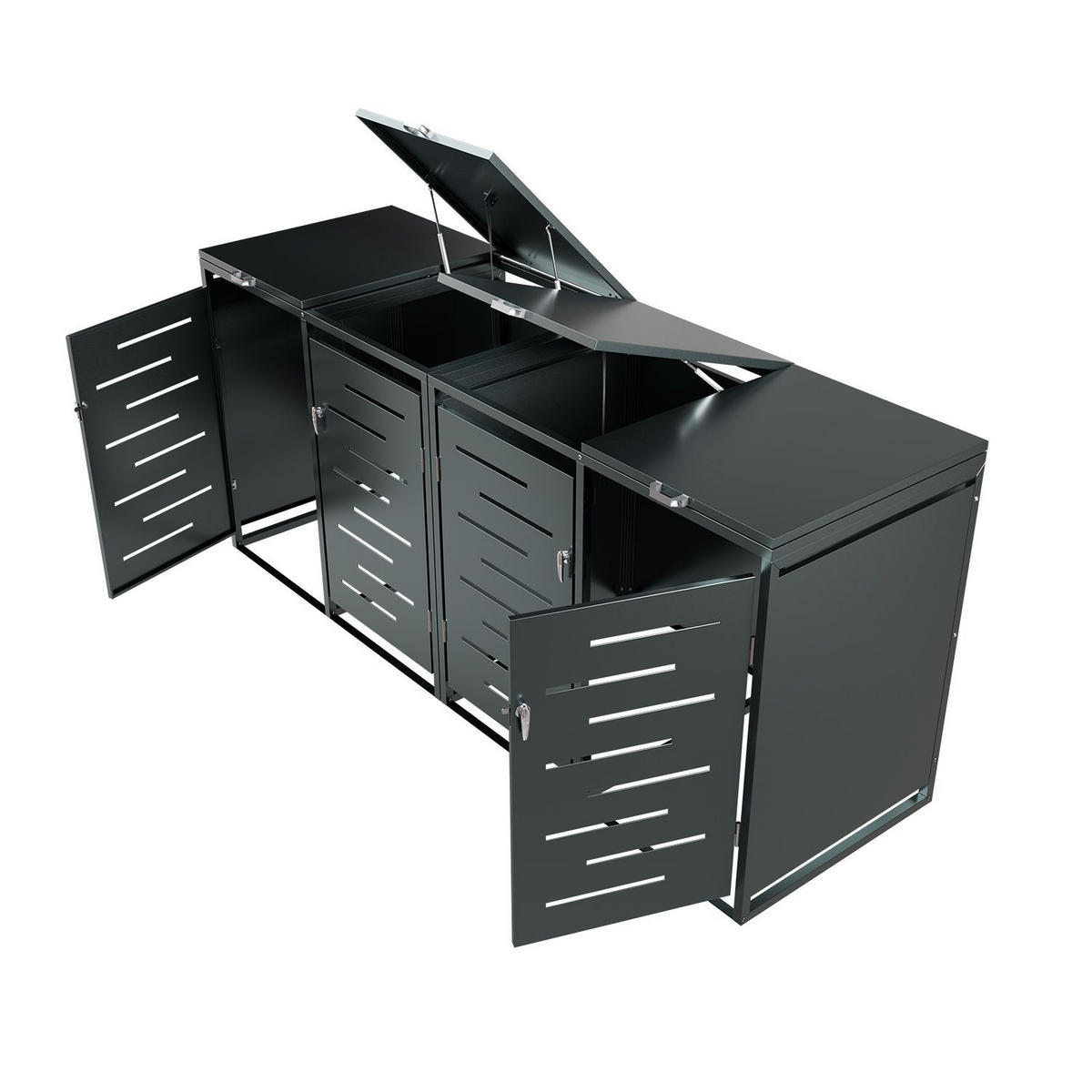 MÜLLTONNENBOX Arel 4er-Set - Anthrazit, Metall (264/116/80cm) - Juskys