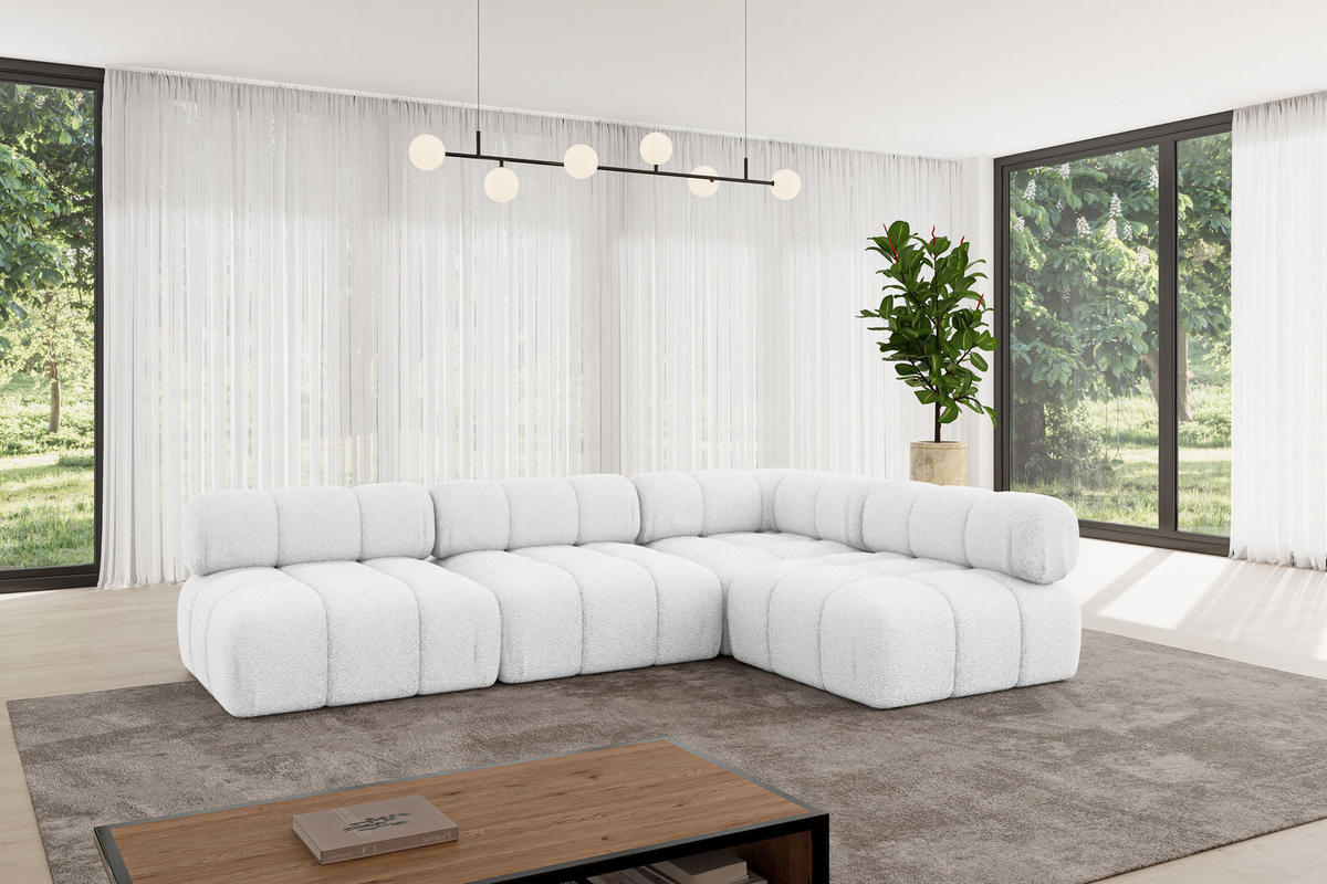 ECKSOFA modulares Sofa Samaro-L2 - 285x190x70 cm Weiß Bouclé - Weiß, Holzwerkstoff/Textil (285/190cm) - ALTDECOR
