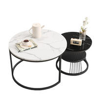 COUCHTISCH Set 2-teilig Rund Schwarz Weiß Marmoroptik mit Ablage - Schwarz, Holzwerkstoff (70/2/45.5cm) - SHOPENTRA