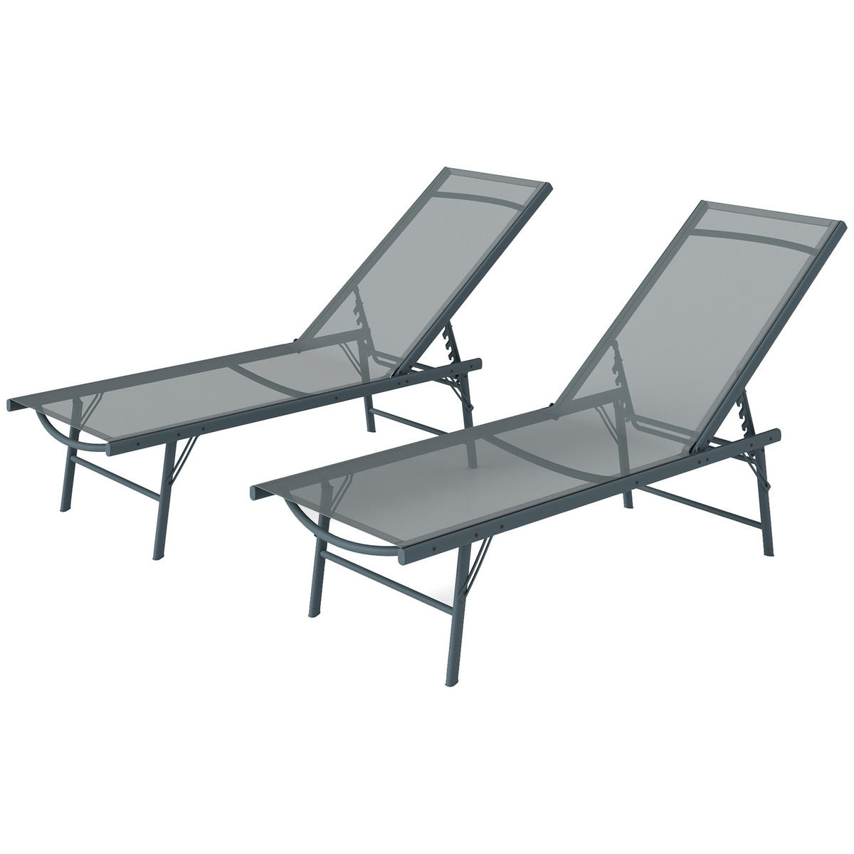SONNENLIEGE 2er-Set DE-15648 5-fach verstellbar Hellgrau - Hellgrau, Metall (54/84/164cm) - ComfortXL