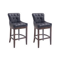 BARHOCKER 2er Set Echtleder schwarz - Schwarz, Leder/Holz (55/109/57cm) - CLP