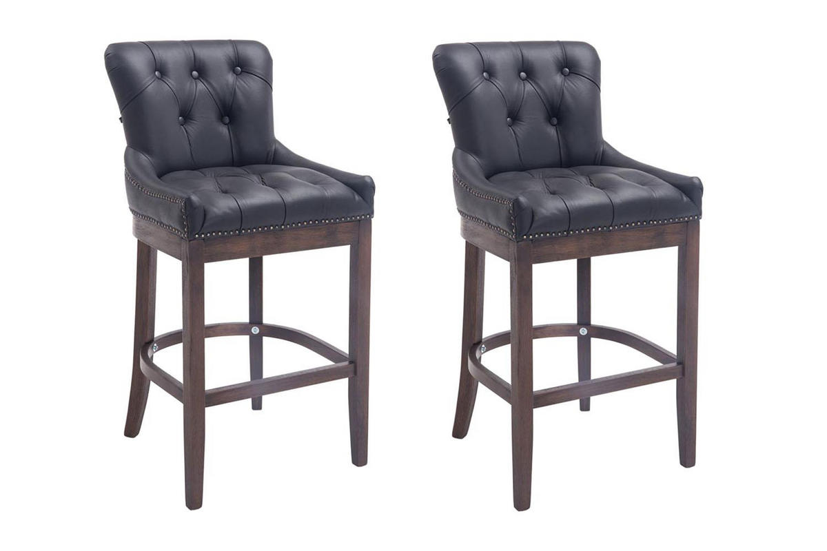 BARHOCKER 2er Set Echtleder schwarz - Schwarz, Leder/Holz (55/109/57cm) - CLP
