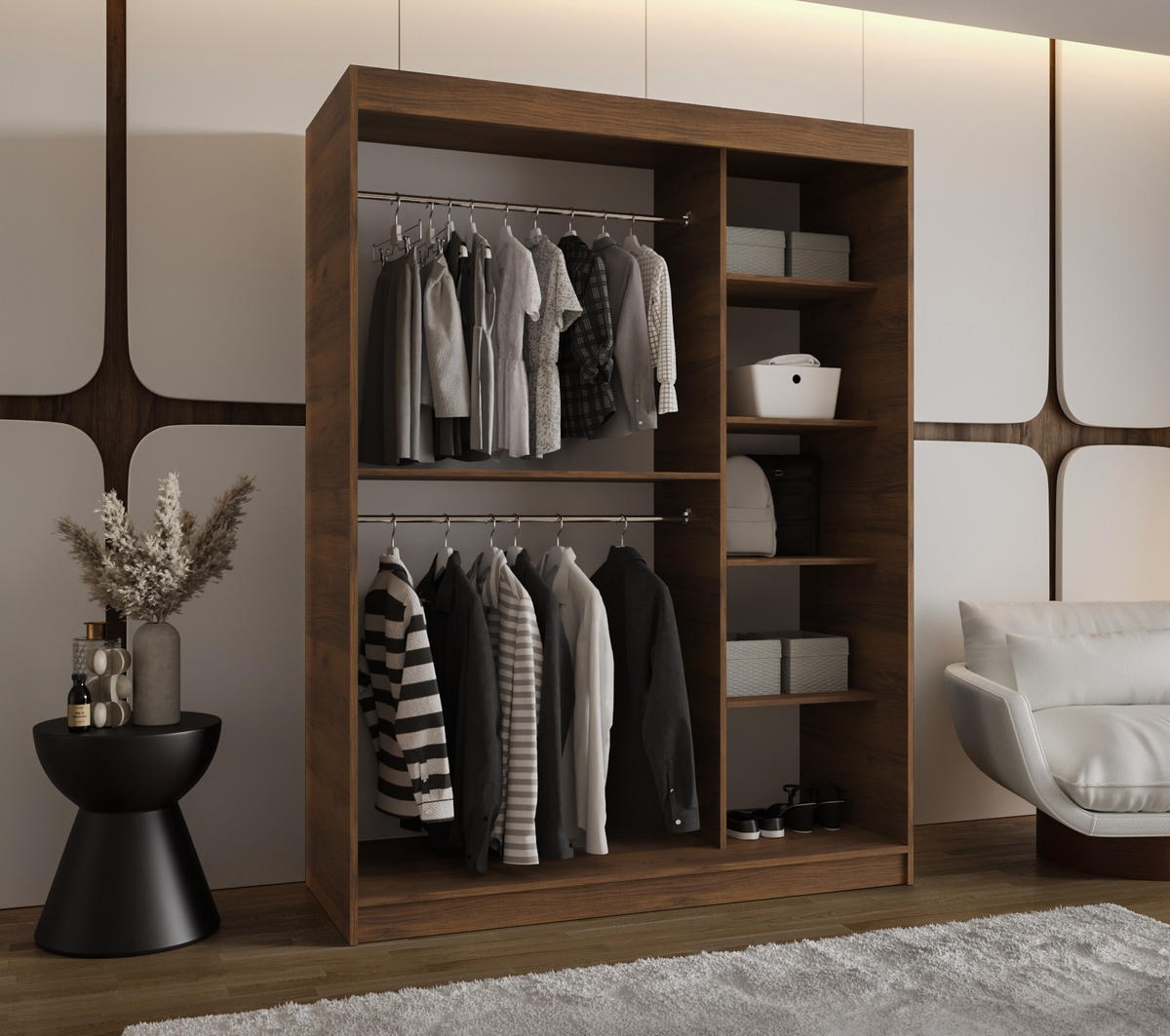 SCHIEBETÜRENSCHRANK mit Spiegel ROYAL 200/150/62 2-türig - Silberfarben/Walnussfarben, Holz (150/62/150cm) - MÖBEL KRYSPOL