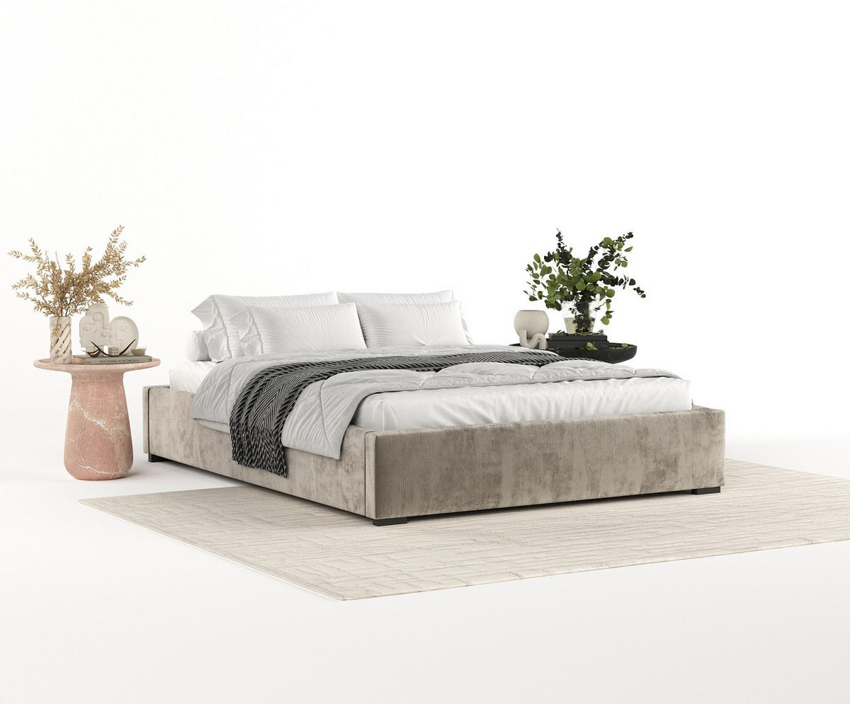 POLSTERBETT Maple Beige 160/200 cm im Chenille-Stoff - Beige/Schwarz, Holz/Holzwerkstoff (160/200cm) - Maison de Reve