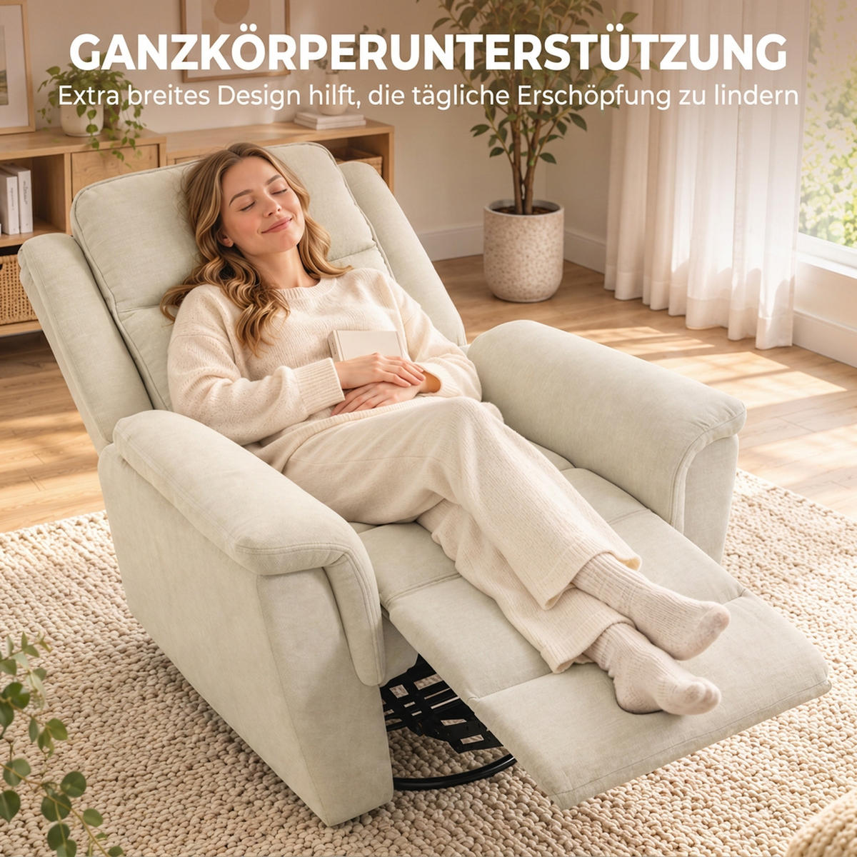 RELAXSESSEL Polyester Cremeweiß - Creme, Textil/Metall (97/102/99cm) - HOMCOM