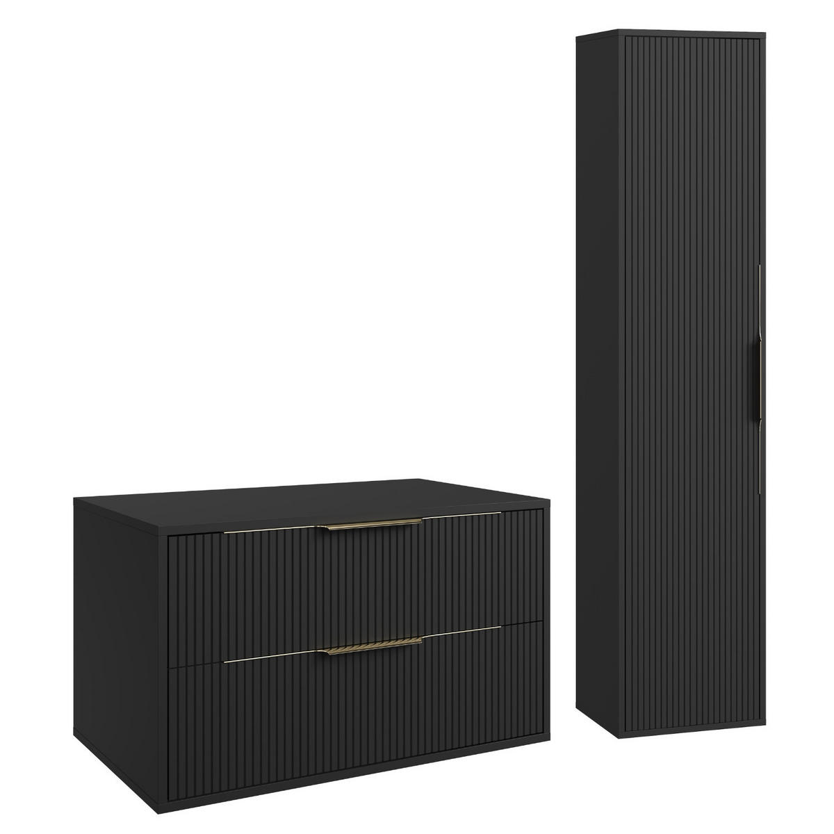 BADMÖBEL-SET Rimini 2 Teile Schwarz Matt - 80 x 46 x 46 cm - Schwarz, Holz (80/46/46cm) - Badplaats