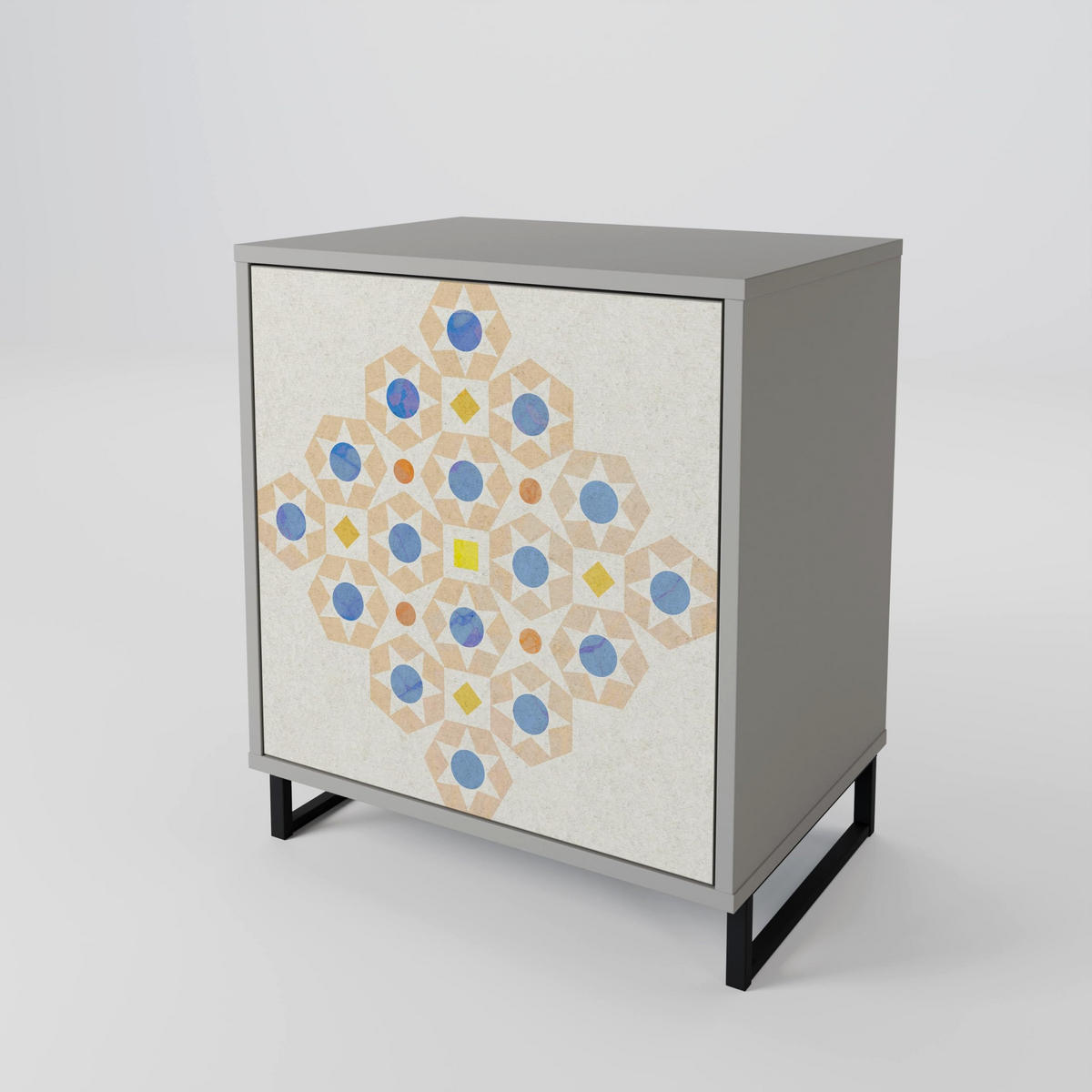 SIDEBOARD PATTERNED PRISM, Grau, 57,5x42x70,5 cm, Schwarze Metall-Sternfüße - Multicolor/Schwarz, Holzwerkstoff/Metall (57.5/70.5/42cm) - SpaceRebels
