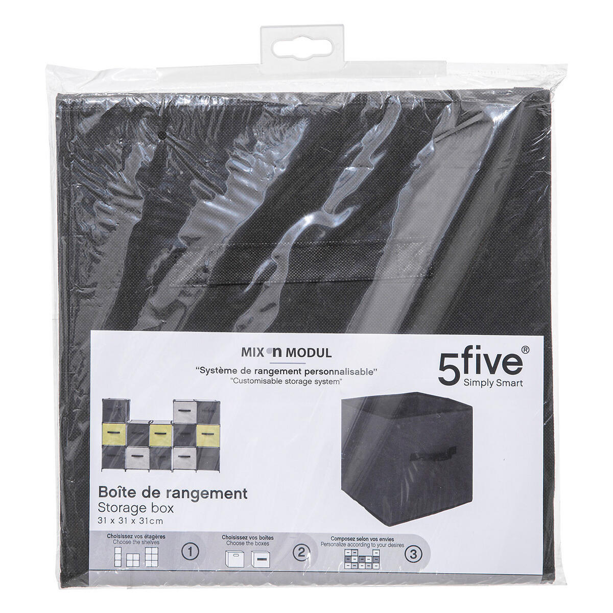AUFBEWAHRUNGSKORB Mix N Modul Lane, Pappe, PP-Kunststoff, Schwarz, 31 x 31 cm - Schwarz, Papier (31/31/31cm) - 5five Simply Smart
