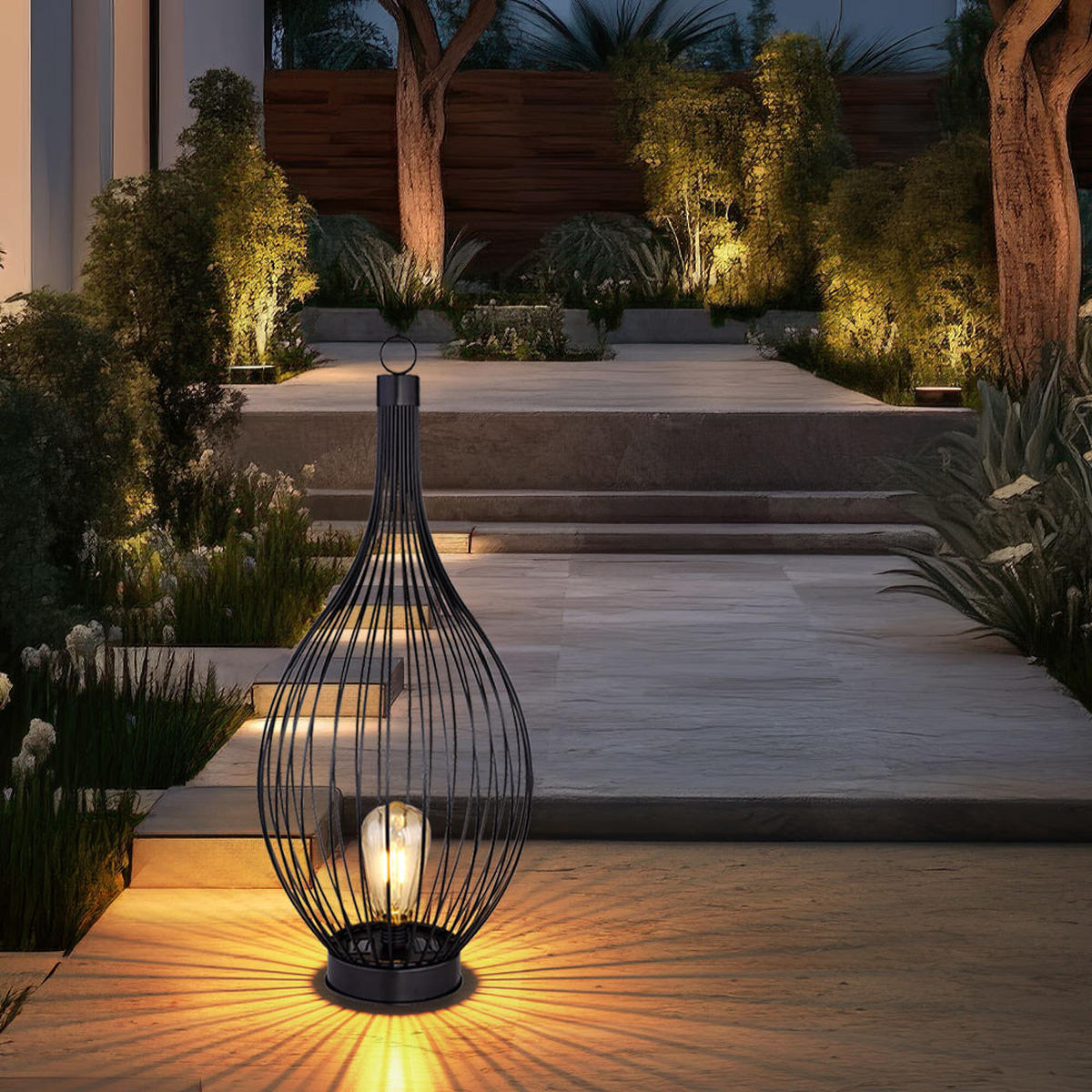 LED AUSSENLEUCHTE Metall Schwarz Amber Warmweiß - Schwarz, Metall (25/25/57cm) - Globo Lighting