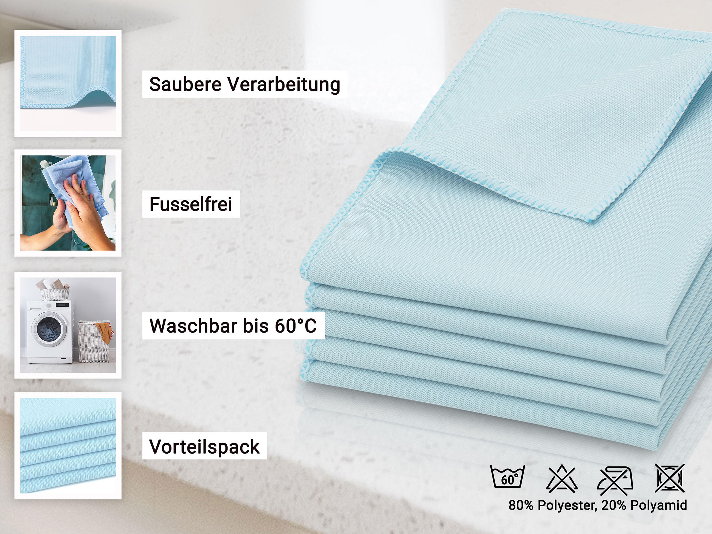 GESCHIRRTÜCHER, 5er-Set, 35x40 cm, 80% Polyester, 20% Polyamid, Blau - Hellblau, Textil (35/40cm) - Zollner