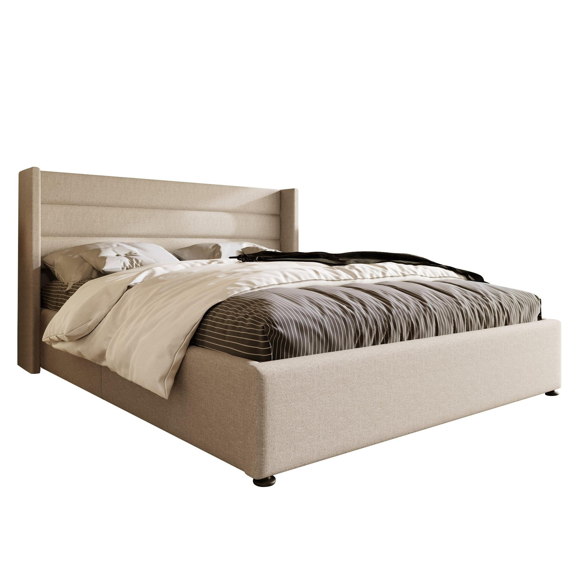 POLSTERBETT aus Leinen 180x200 cm in Beige mit Hydraulik-Stauraum - Beige, Textil (180/200cm) - Modfu