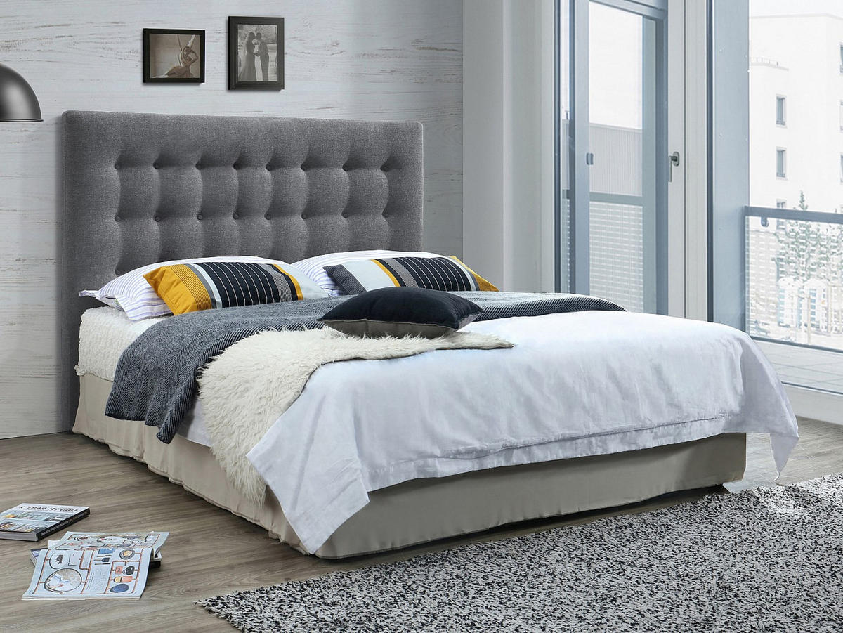 POLSTER-BETTKOPFTEIL - 180 cm - Stoff - Grau - FRANCESCO - Grau, Textil (184.5/125/9.5cm) - Vente-Unique