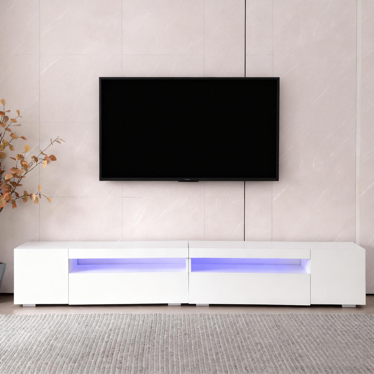 TV-ELEMENTMODERNER 240cm Weiß MDF mit LED-Beleuchtung und Symmetrischem Design - Weiß, Holz (49.5/15.5/107cm) - Raelunyi