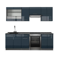 KÜCHENZEILE Fame-Line Dunkelblau Hochglanz/Anthrazit 240 cm ohne AP - Anthrazit/Dunkelblau, Holzwerkstoff (240/81.6/46cm) - Vicco