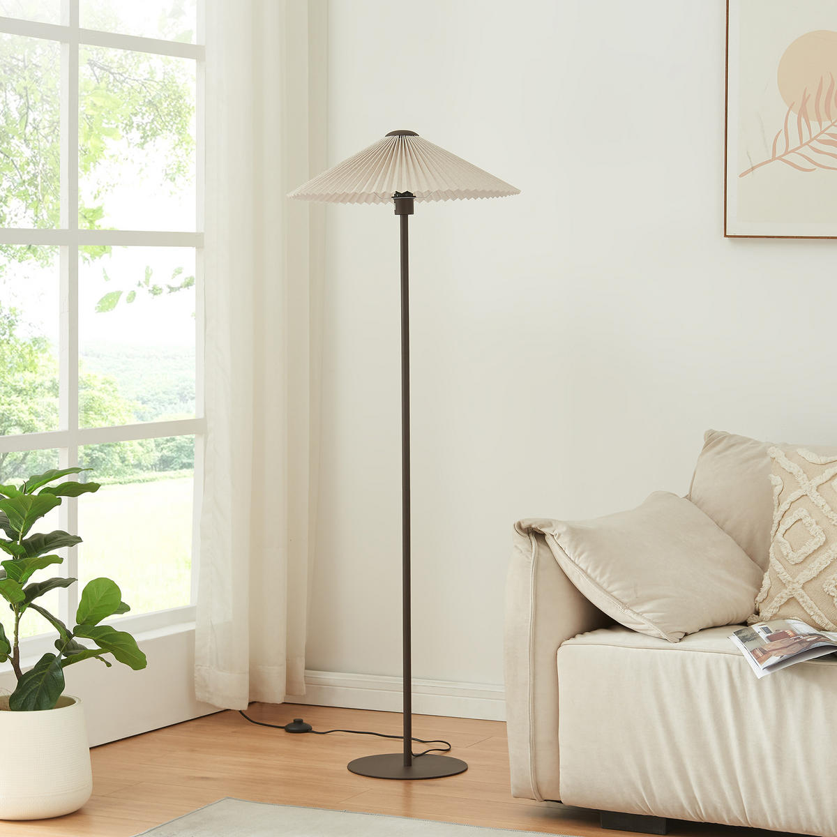 STOJACÍ LAMPY Appledore - bílá/hnědá, kov/textil (53.5/53.5/149cm) - lux.pro
