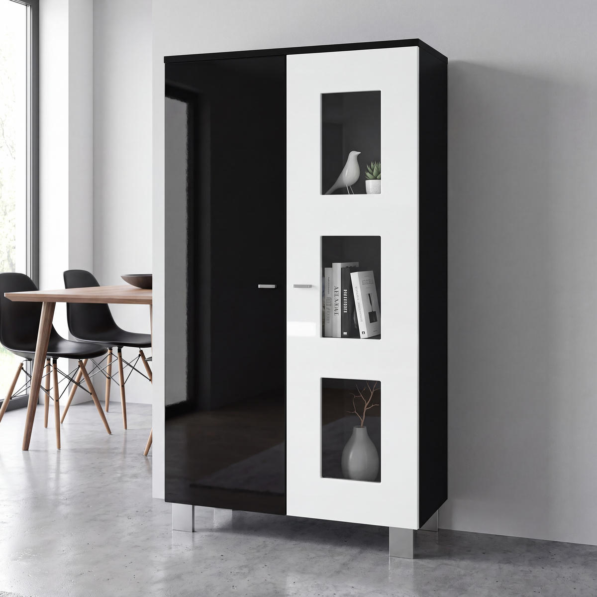 VITRINA Denjo Crna mat / Crna visoki sjaj / Bijela visoki sjaj (71 x 129 x 35 cm) - bijela visoki sjaj, drvni materijal (71/129/35cm) - Vladon