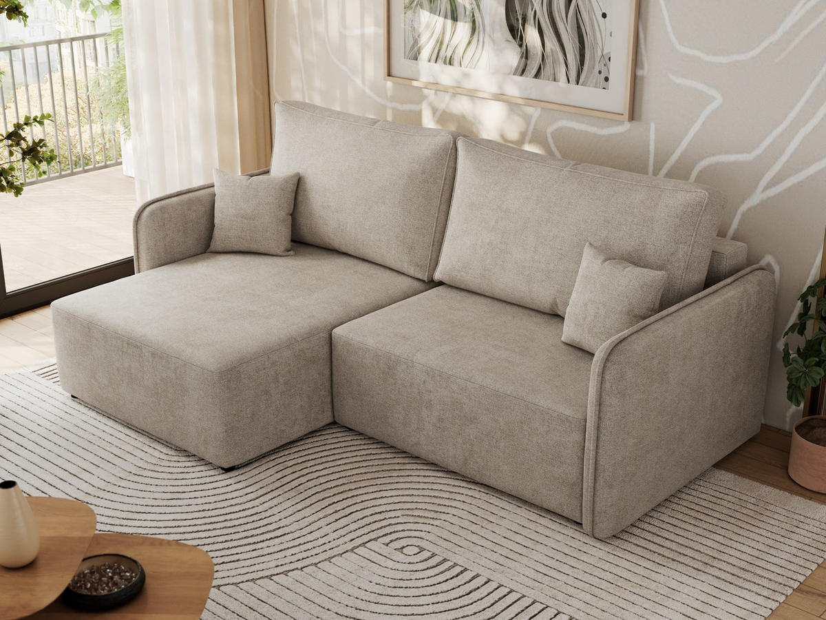 ECKSCHLAFSOFA MESTO L Beige Struktur - links - Beige/Schwarz, Kunststoff/Textil (227/147cm) - MKS