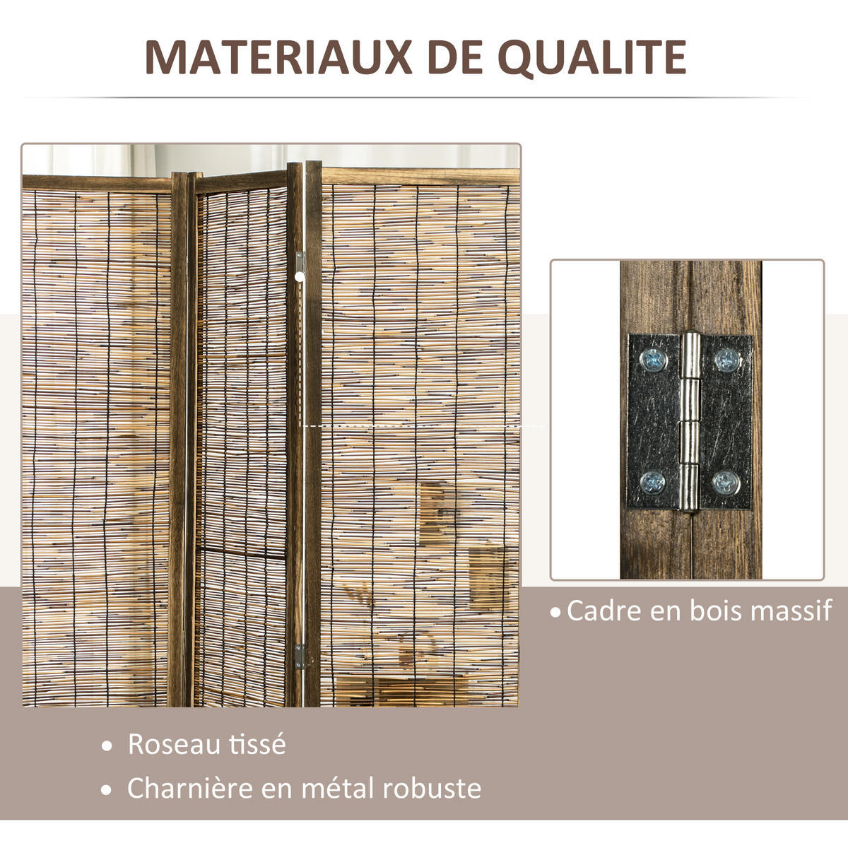 PARAVENT DE-14248 4-teilig, klappbar 160x170 cm Natur - Braun, Holz (160/170/1.8cm) - ComfortXL