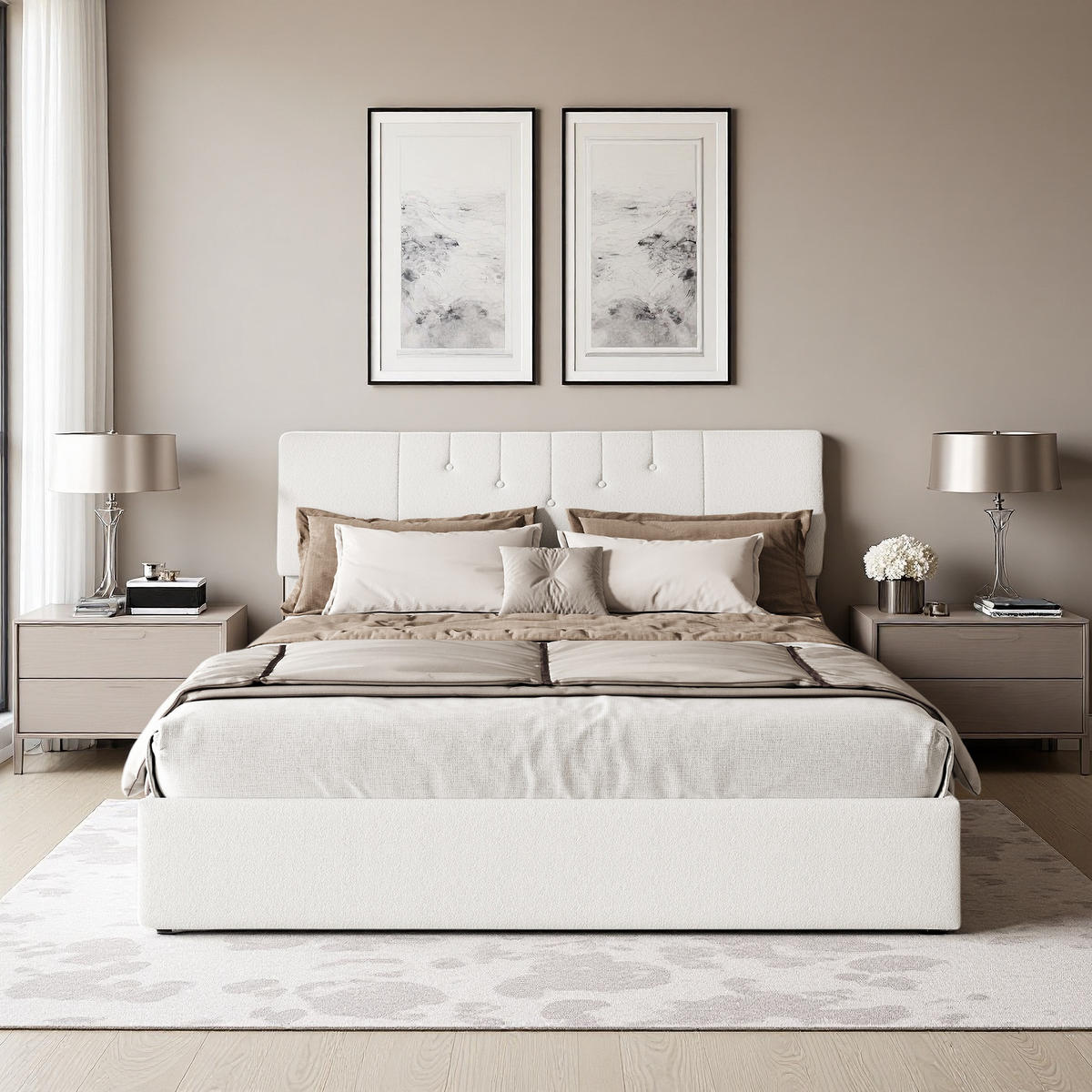 POLSTERBETT 160x200 cm USB Steckdose Hydraulik Stauraum Samt weiß - Beige, Holz (160/200cm) - LEBENLANG