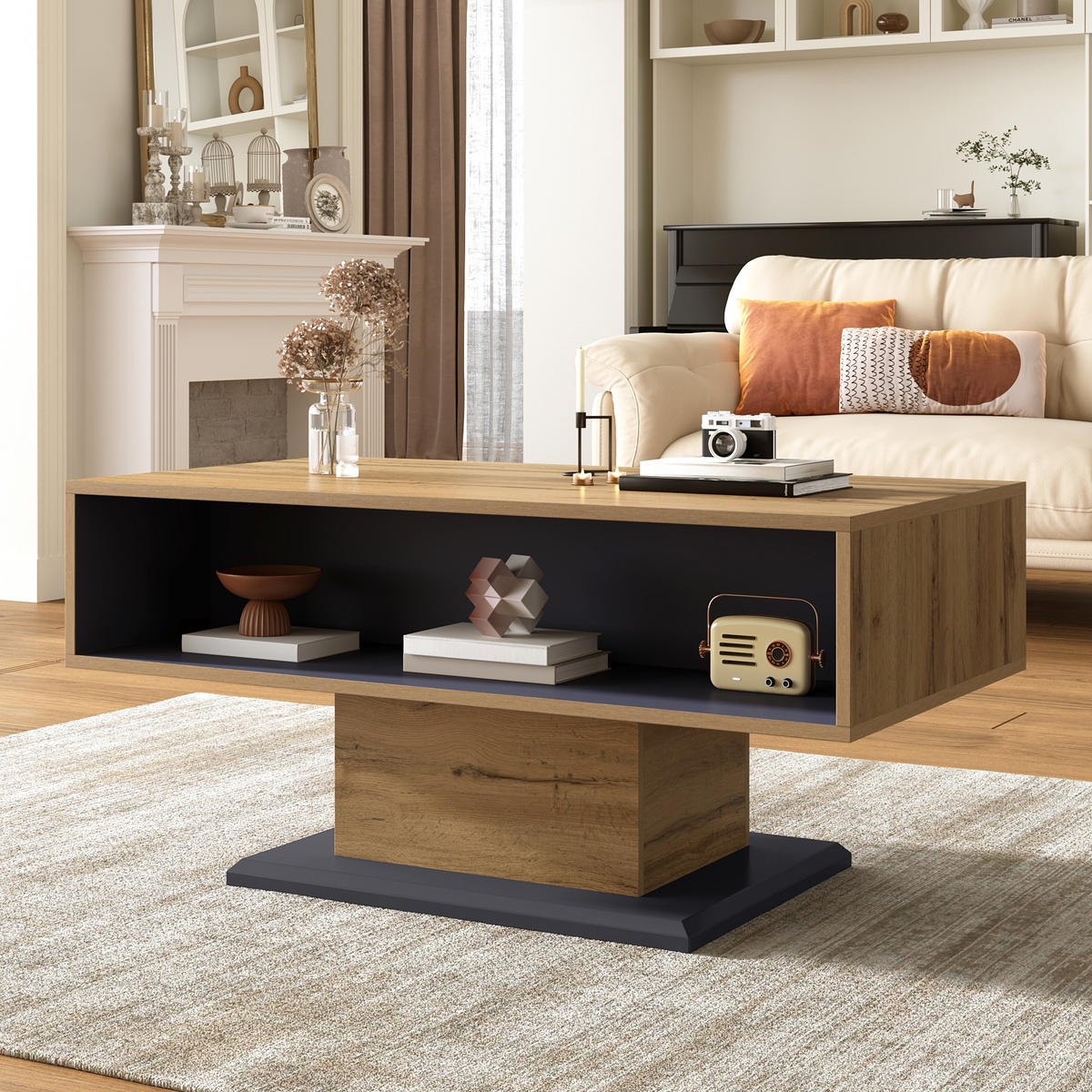 COUCHTISCH 100/50/46,5 cm Grau mit doppelseitigem Stauraum und elegantem Design - Grau, Holzwerkstoff (100/50/46.5cm) - OKWISH