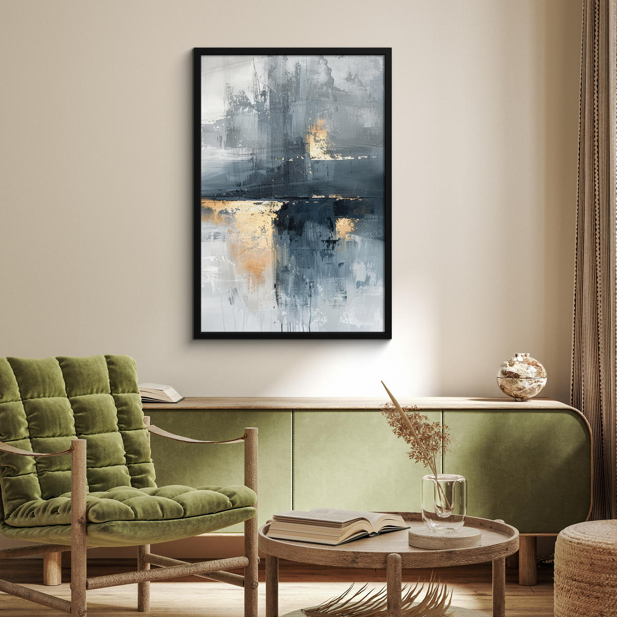ZARÁMOVANÝ PLAGÁT Umenie - sivé - zlaté - abstraktné 60x90 cm - tmavosivá, papier (60/90cm) - MuchoWow