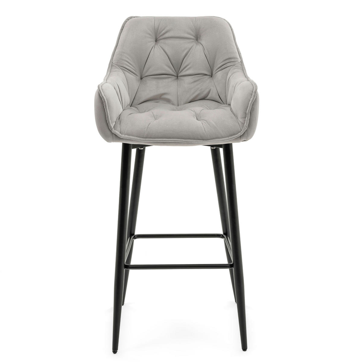 BARHOCKER SIENA gepolstert mit Steppung - hellgrau - Samt Velours - Hellgrau/Schwarz, Metall (53/107/52cm) - NEW HOME