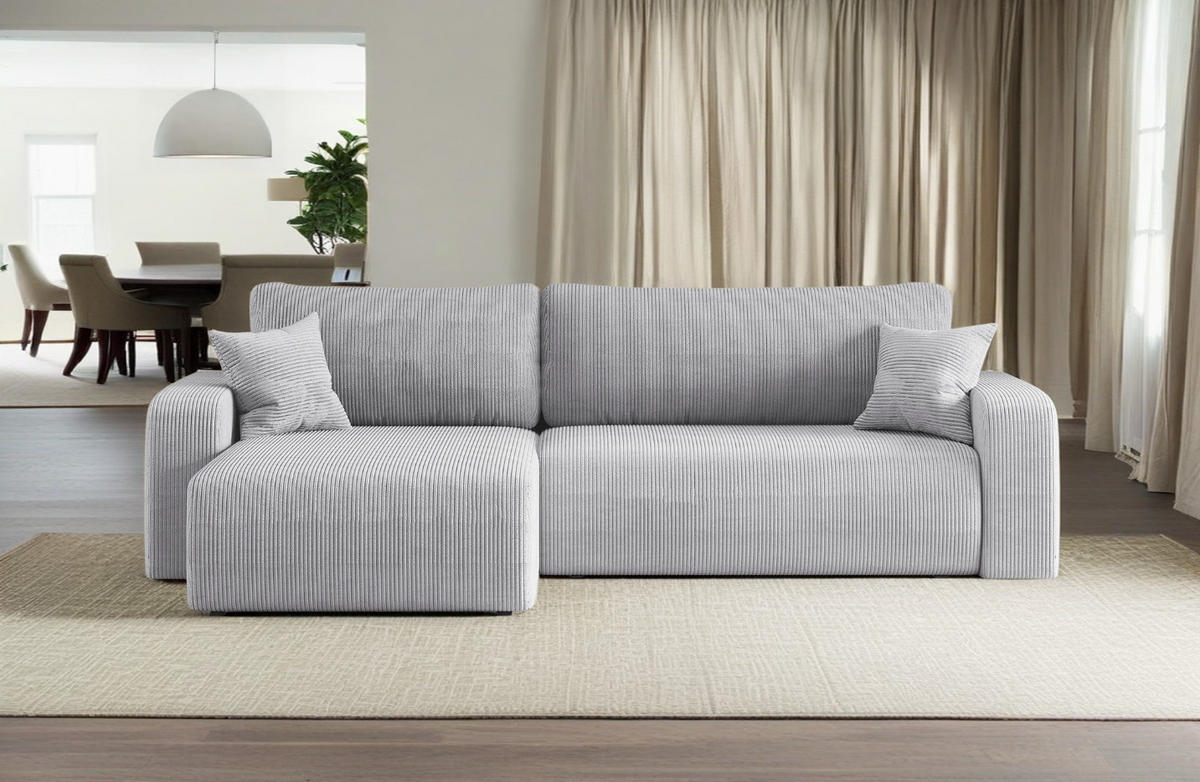SCHLAFSOFA MILANO XL und bettkasten stoff Poso Dicker Cord Grau Links - Grau, Holz (274/82/145cm) - Kaiser Möbel