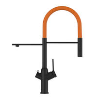 3-WEGE-KÜCHENARMATUR, Schwarz Matt und Orange, 2-Strahl-Brause - Schwarz/Orange, Metall (20.61/48/20.61cm) - VIZIO