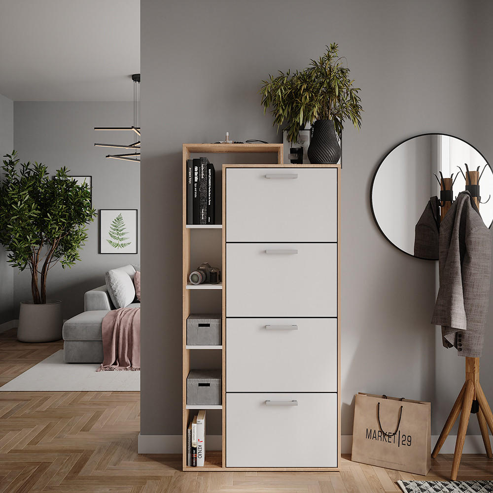 SCHUHKIPPER Orlando Weiß/Sonoma 80 x 166.1 cm mit 4 Fächern - Weiß/Sonoma Eiche, Holzwerkstoff (80/166.1/24.2cm) - Vicco