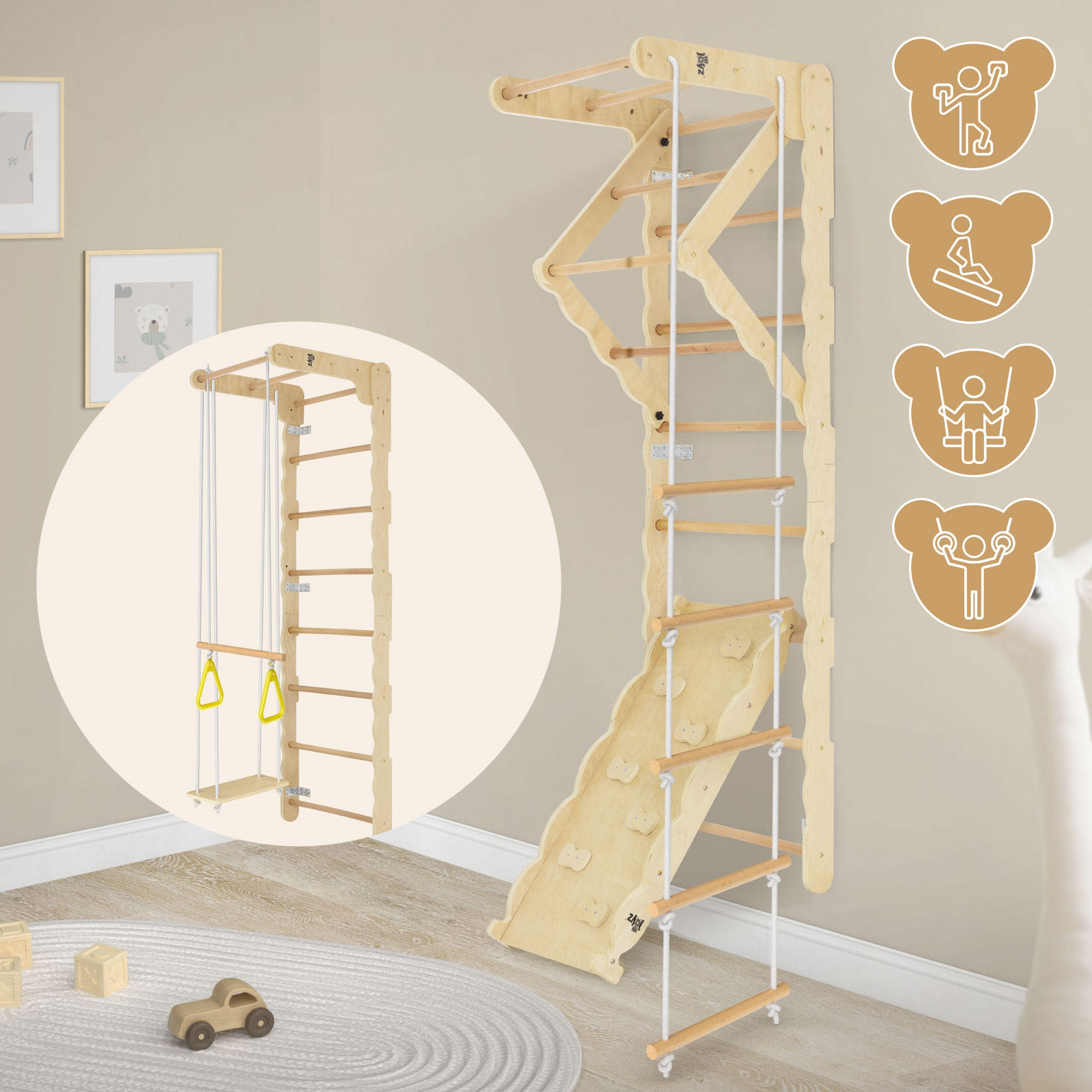 KINDER-KLETTERGERÜST Set - Beige, Kunststoff (60/200/60cm) - Joyz