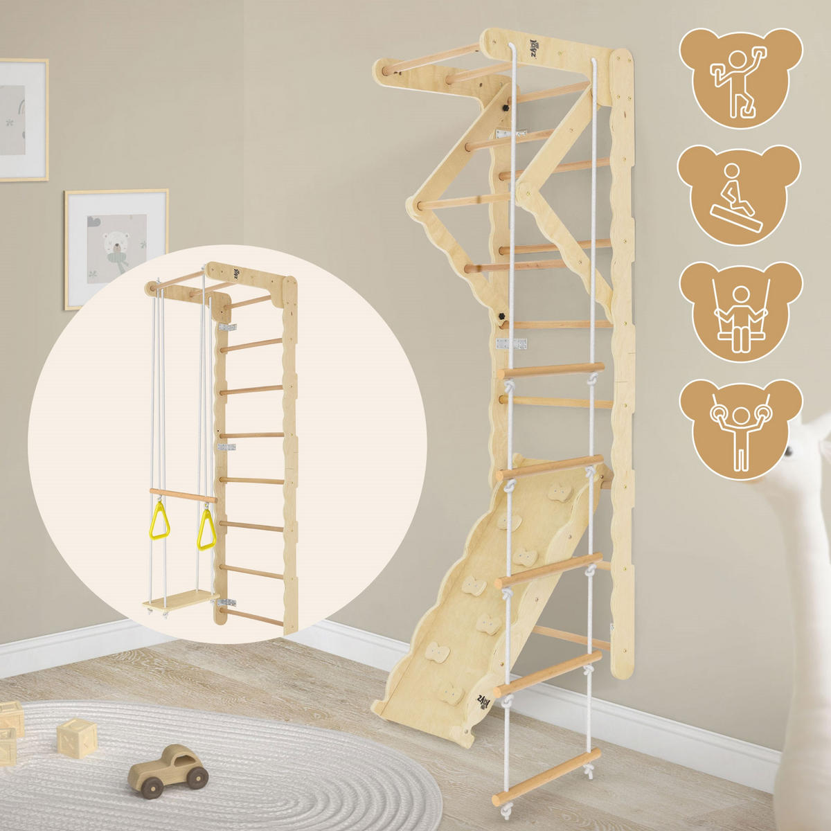 KINDER-KLETTERGERÜST Set - Beige, Kunststoff (60/200/60cm) - Joyz