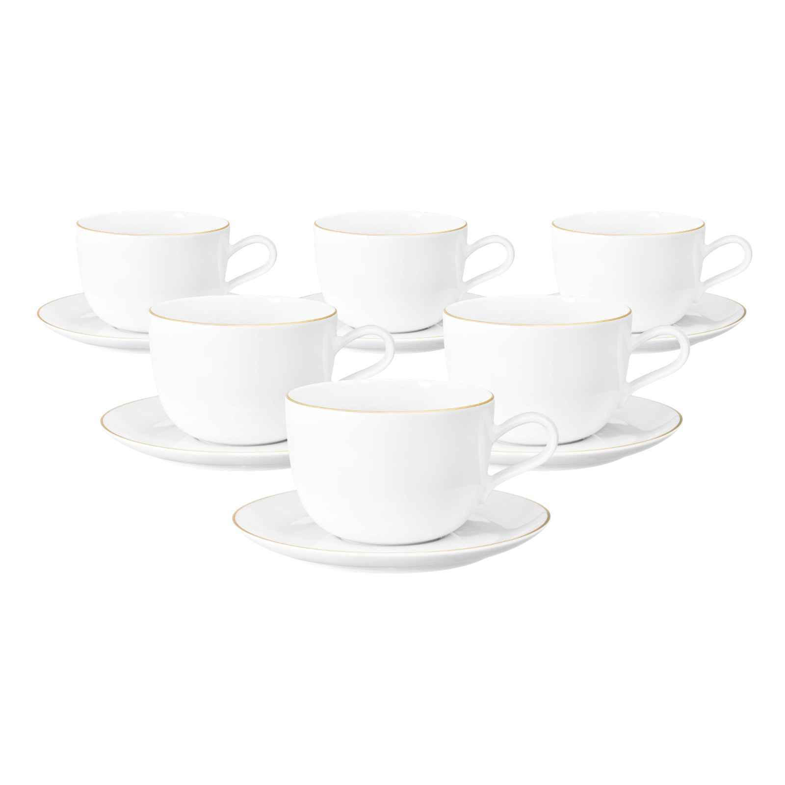 MILCHKAFFEETASSEN MIT UNTERTASSEN Liberty Goldrand weiß-gold 380 ml 6er Set - Goldfarben/Weiß, Keramik (0.38L) - Seltmann Weiden