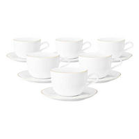 MILCHKAFFEETASSEN MIT UNTERTASSEN Liberty Goldrand weiß-gold 380 ml 6er Set - Goldfarben/Weiß, Keramik (0.38L) - Seltmann Weiden