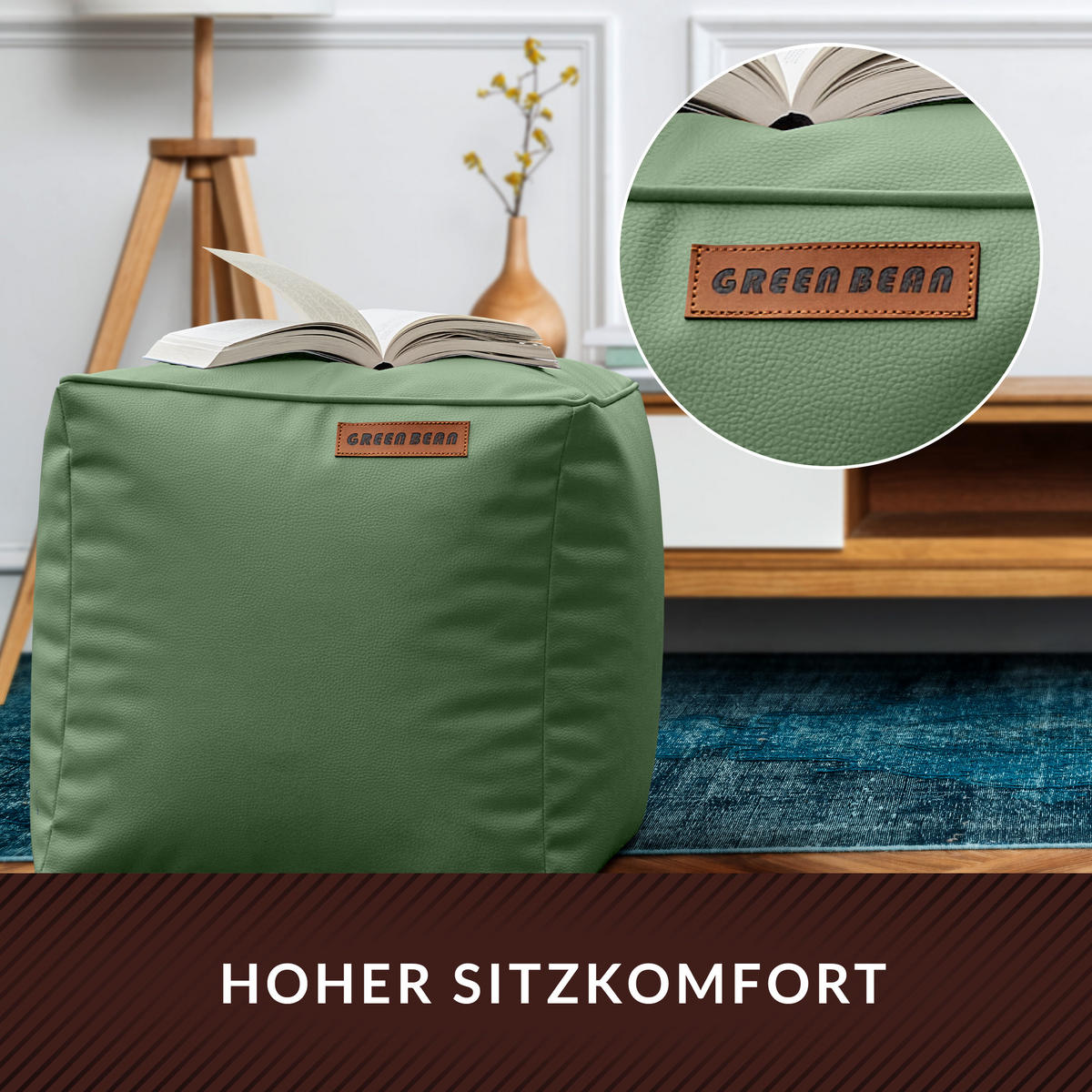 INDOOR HOCKER Cube eckig Kunstleder - Hellgrün, Textil (40/40/40cm) - Green Bean
