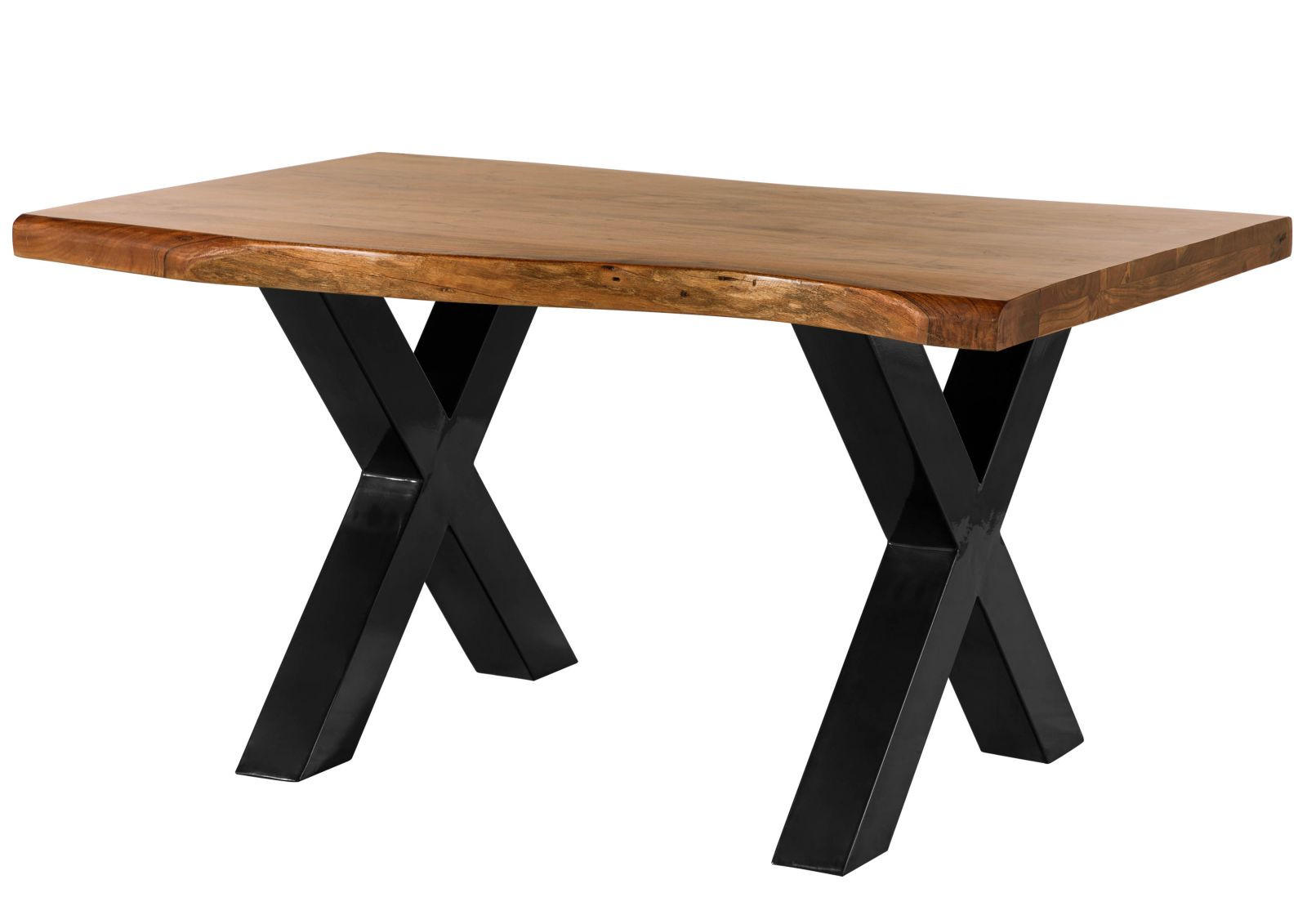 BAUMTISCH Akazie 140x90x77 Akazie natur lackiert / X-Beine anthrazit glänzend FREEFORM 5 - Naturfarben, Holz (140/90/77cm) - Massivmoebel24