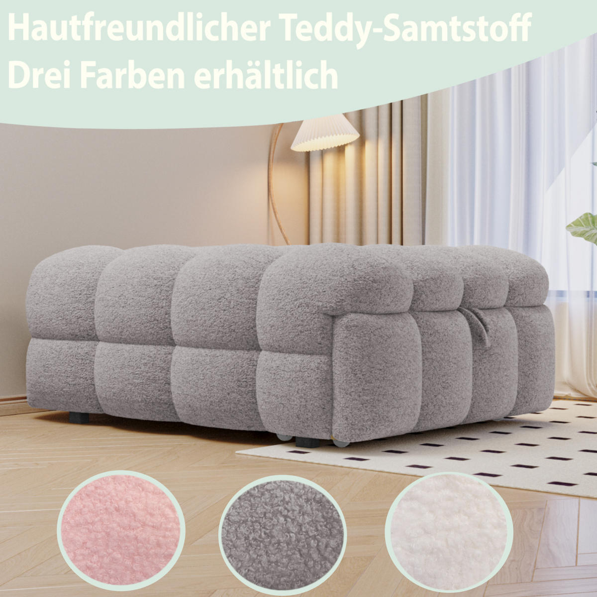 BETT aus Teddy 90x180 cm Grau, ausziehbar und platzsparend im 2-in-1-Design - Grau, Textil (70/180cm) - Modfu