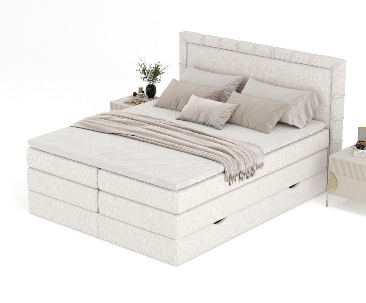 BOXSPRINGBETT Rosabel Beige 200/200 cm mit Matratze und Topper - Beige/Schwarz, Holz/Holzwerkstoff (200/200cm) - Maison de Reve