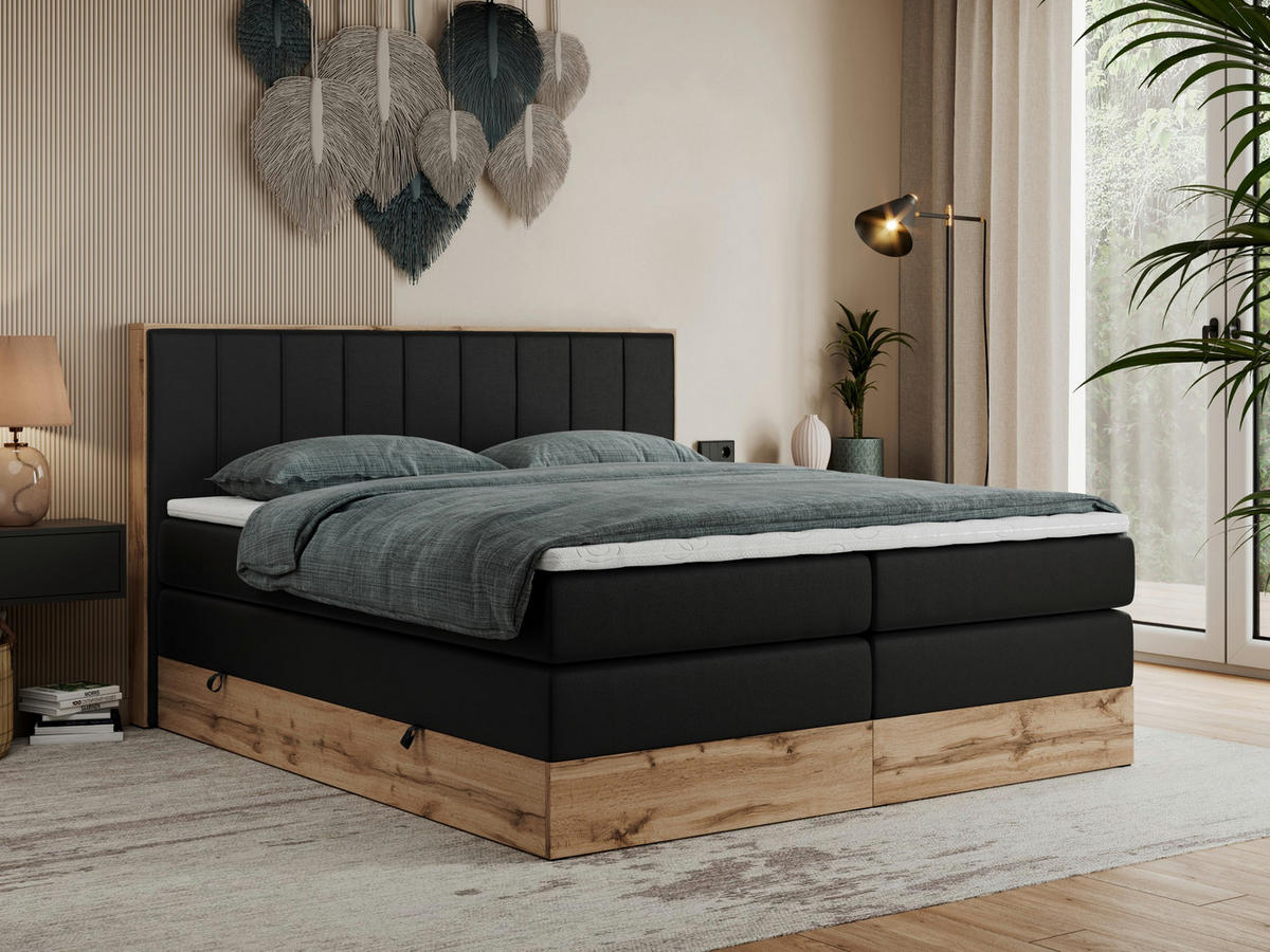BOXSPRINGBETT BELLISSIMO KING 180/200 Schwarz Kunstleder - H3 - Schwarz, Holz/Textil (180/200cm) - MKS