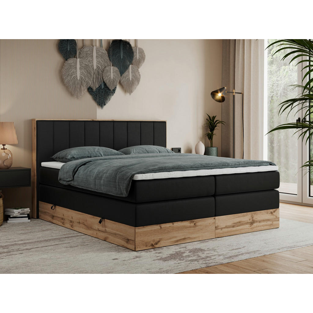 Thumbnail - MKS Boxspringbett, Schwarz, Textil, 2-Sitzer, H4, Rechteckig, 200x200 cm, Schlafzimmer, Betten, Boxspringbetten