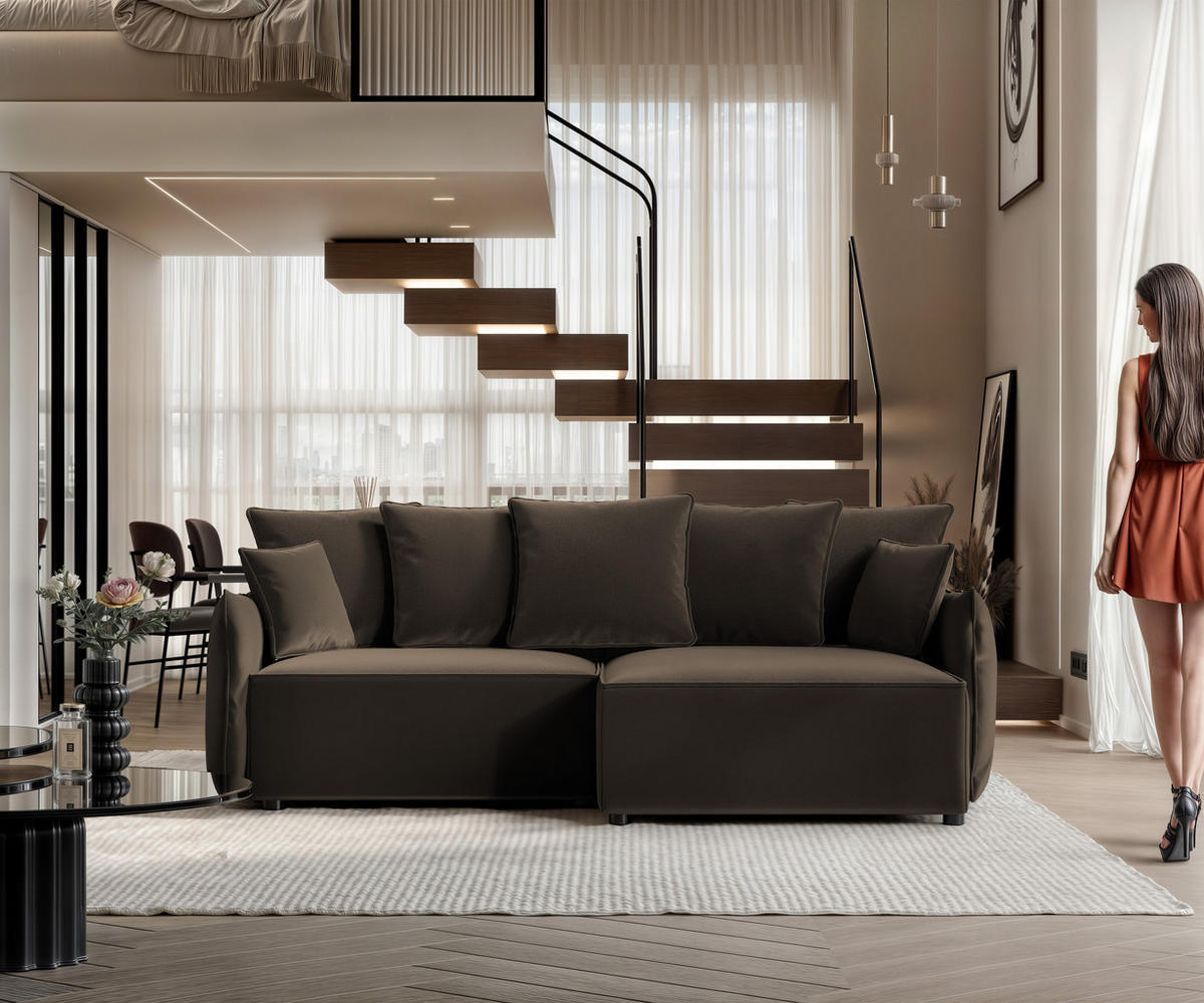 ECKSOFA LEON mit Schlaffunktion und Bettkasten Braun - Braun, Holzwerkstoff/Kunststoff (250/90cm) - Idohome