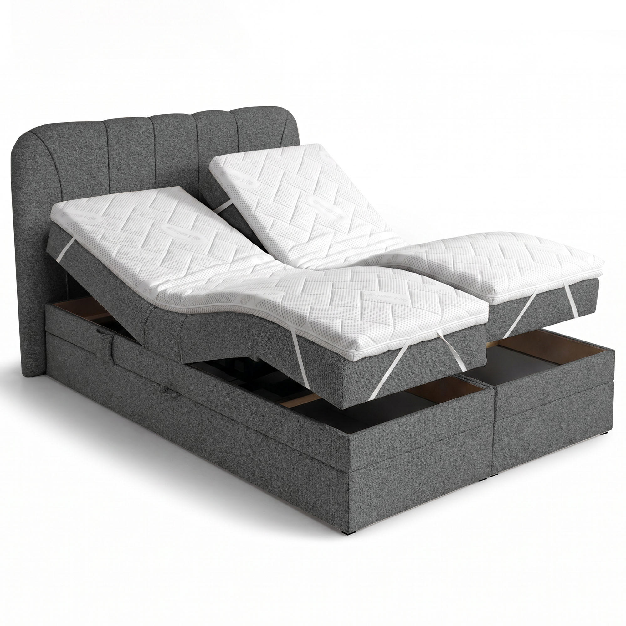 BOXSPRINGOVÁ POSTEL Romeo s elektrickým polohováním matrace, 140x200 cm, tmavě šedá - tmavě šedá, textil (140/200cm) - Beautysofa