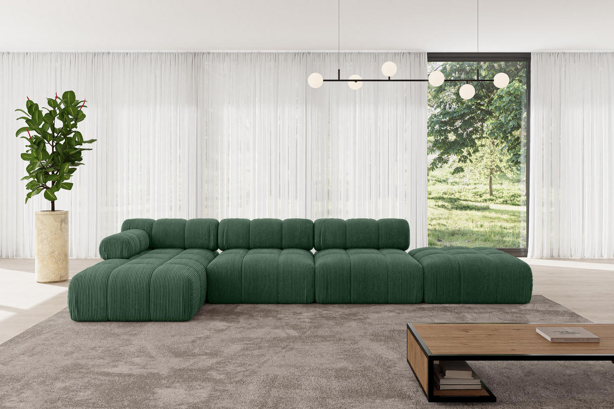 ECKSOFA modulares Sofa Lizur-L2 - 380x160x70 cm Grün Cord - Grün, Holzwerkstoff/Textil (380/160cm) - ALTDECOR