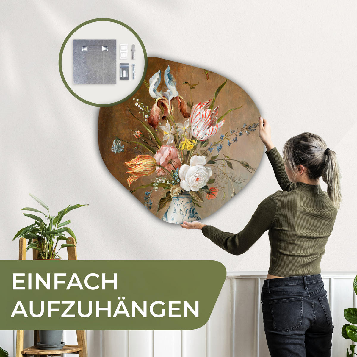 WANDBILD Stilleben mit Blumen - Balthasar van der Ast - Malerei 90x90 cm - Sandfarben, Kunststoff (90/90cm) - MuchoWow