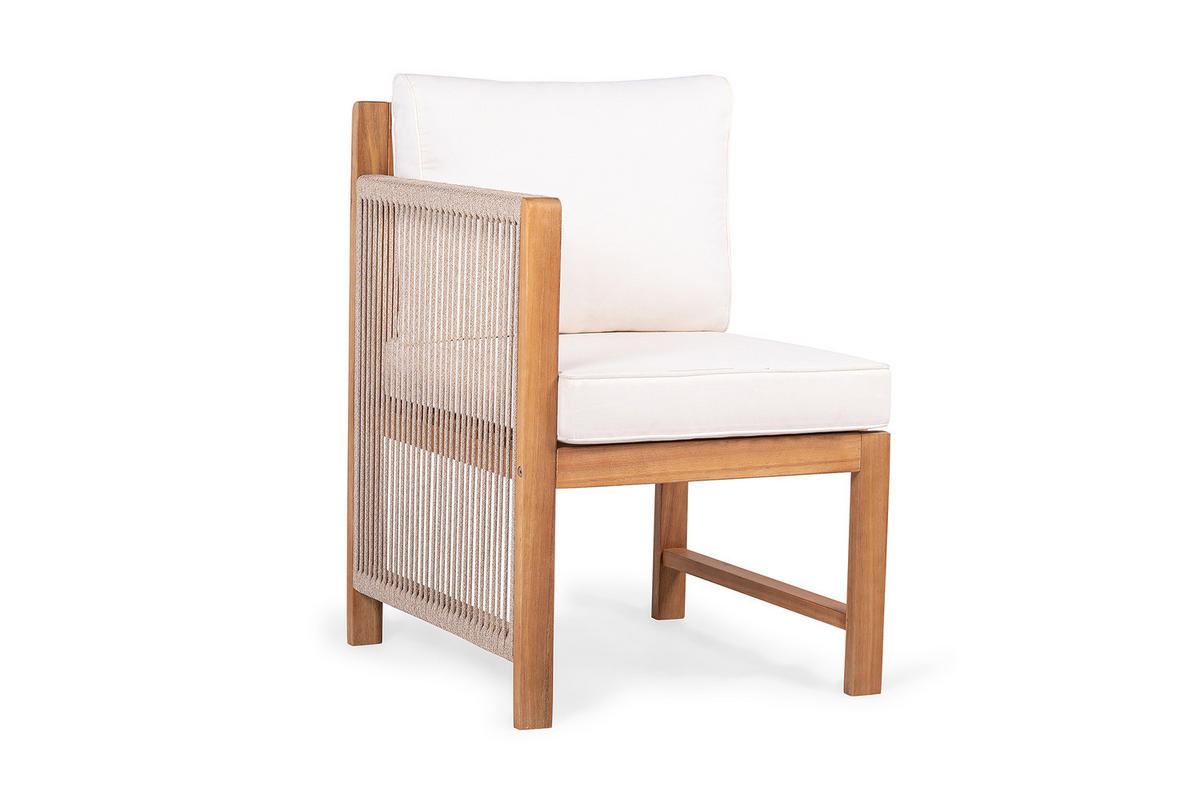 DININGSTUHL MIT 1 ARMLEHNE - Akazie massiv / Polyester - Braun / Beige - Beige/Braun, Holz/Textil (58/86/66cm) - home24