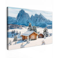 LEINWANDBILD Winter - Hütte - Berge - Aussicht - Schnee Wohnzimmer Groß 120x80 cm - Eichefarben, Textil (120/80cm) - MuchoWow