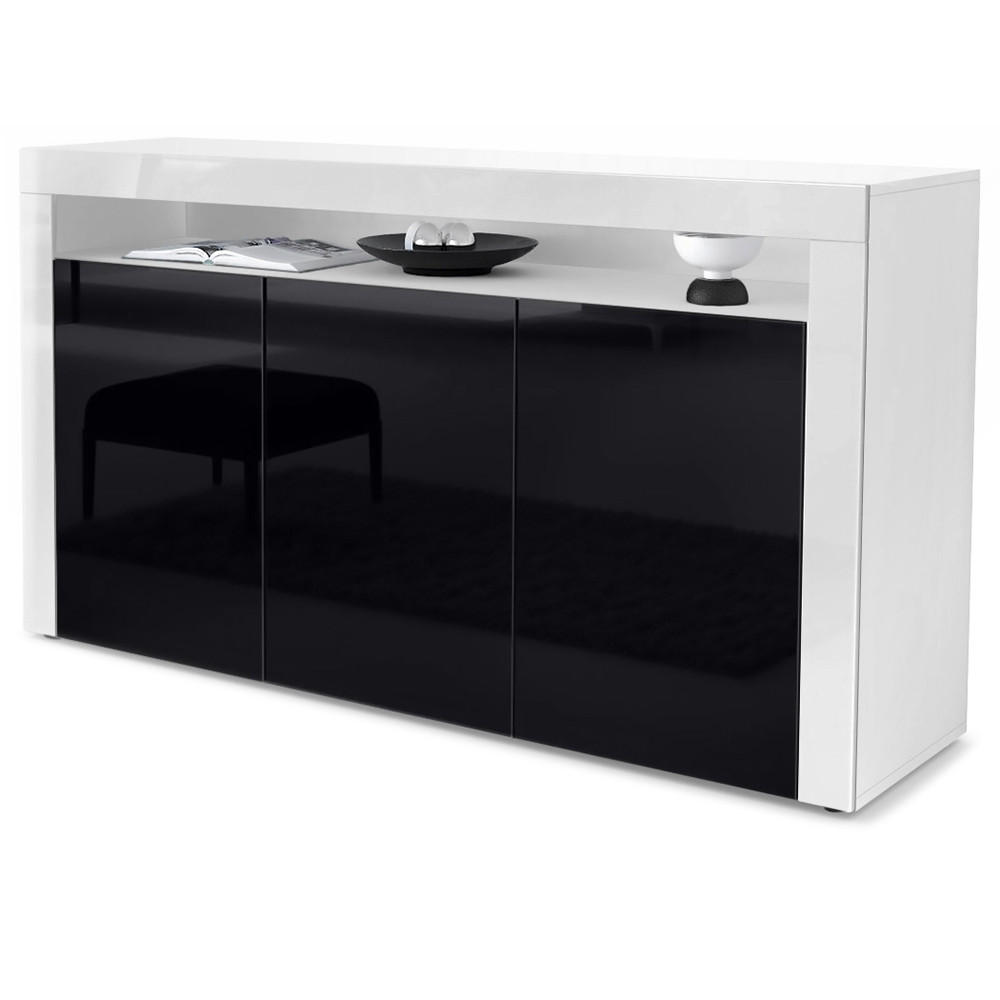 SIDEBOARD Valencia Schwarz Hochglanz / Weiß Hochglanz - Schwarz Hochglanz, Holzwerkstoff (155/92/40cm) - Vladon