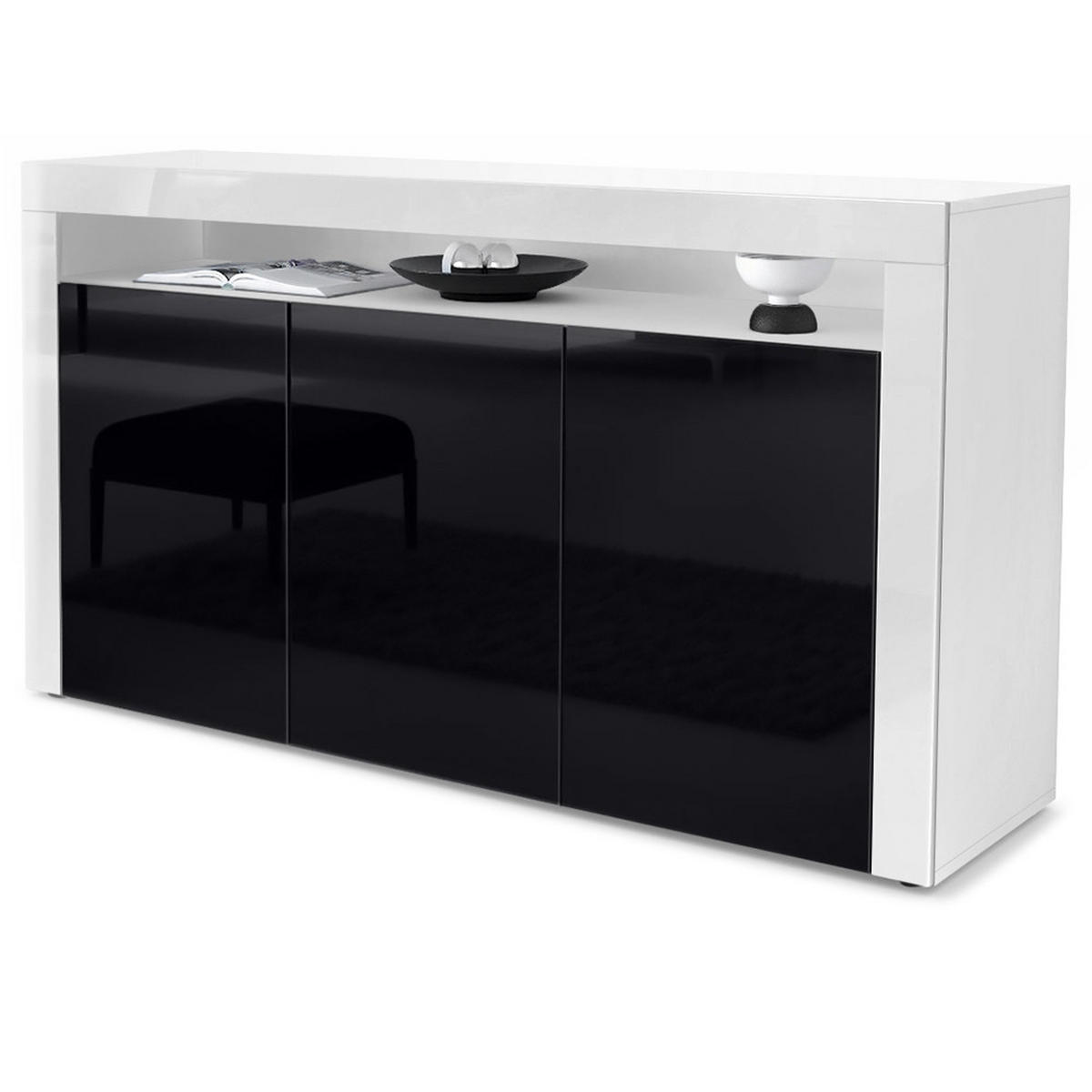 SIDEBOARD Valencia Schwarz Hochglanz / Weiß Hochglanz - Schwarz Hochglanz, Holzwerkstoff (155/92/40cm) - Vladon